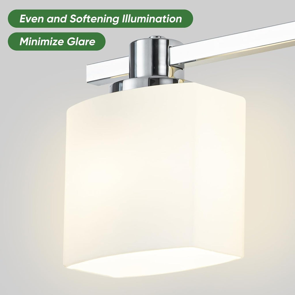 23 Inch Chrome Bathroom Light Fixtures Over Mirror 3 Light Bathroom Vanity Light Silver Modern Industrial Makeup Lighting Wall Sconce Shower Farmhouse Rustic Milk Glass Lamp Above Desk Sink