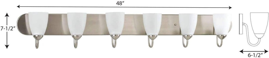 Gather Collection 6-Light Etched Glass Traditional Bath Vanity Light Brushed Nickel