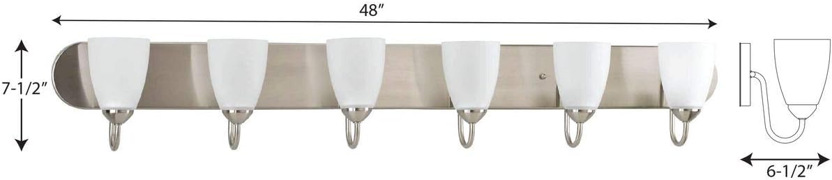 Gather Collection 6-Light Etched Glass Traditional Bath Vanity Light Brushed Nickel