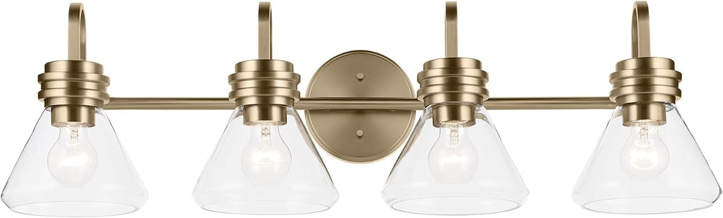 Kichler Farum 34' 4-Light Bathroom Vanity Light Fixture with Clear Glass in Champagne Bronze for Single or Double Vanity, Modern Lighting Fixture (34' x 9.5' x 9.5'), 55156CPZCLR
