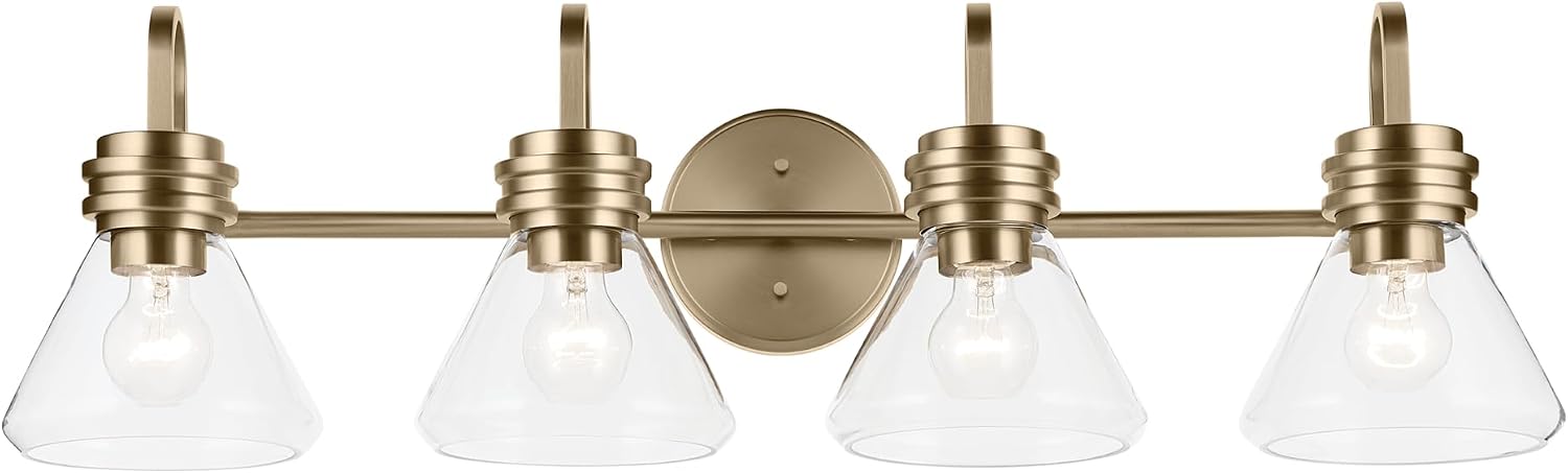 Kichler Farum 34' 4-Light Bathroom Vanity Light Fixture with Clear Glass in Champagne Bronze for Single or Double Vanity, Modern Lighting Fixture (34' x 9.5' x 9.5'), 55156CPZCLR