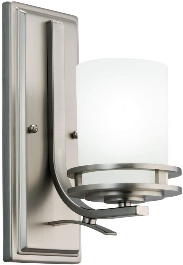 Kichler Hendrik 12' Wall Sconce in Brushed Nickel, 1-Light Modern Wall Mount Light with Satin Etched Cased Opal Glass, (12' H x 5.25' W), 5076NI, 24.75 in
