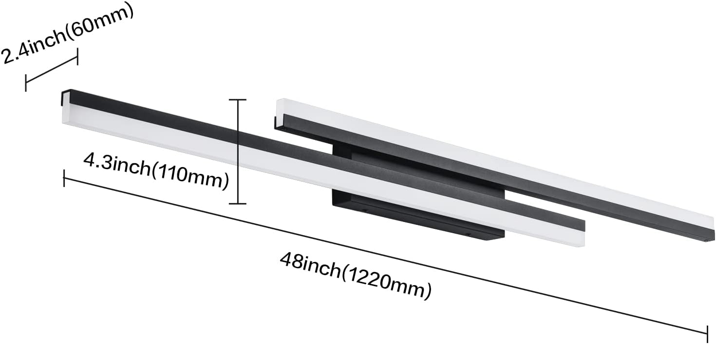 PRESDE 48 Inch Bathroom Light Fixtures Black Vanity Light Bar LED Modern Bath Lighting Over Mirror Dimmable