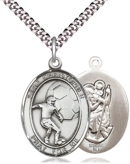 Sterling Silver St Christopher Soccer Medal.