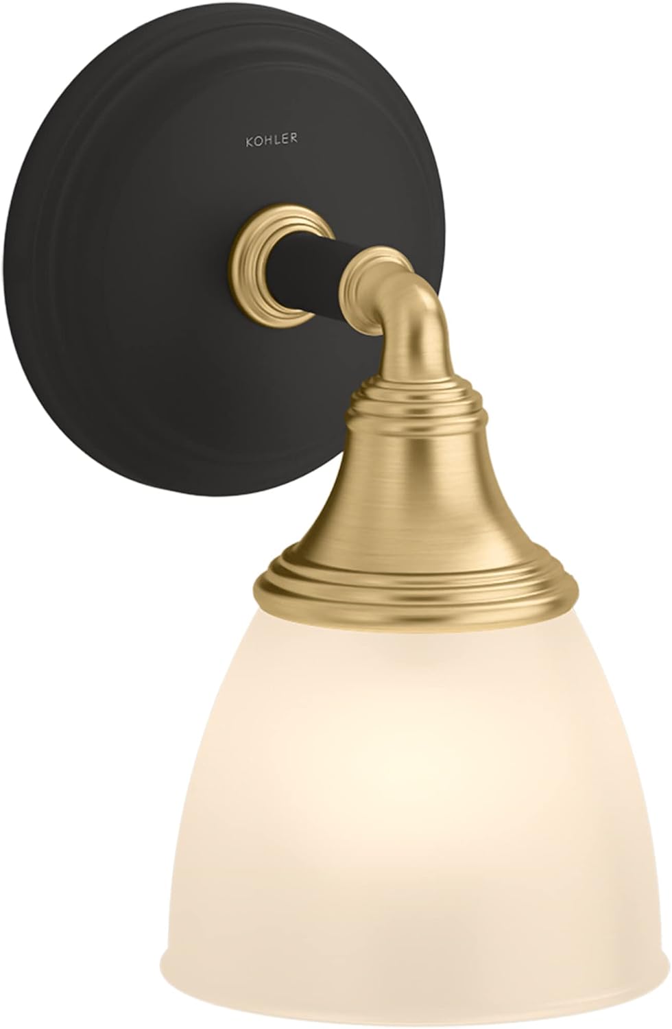 Kohler Devonshire Bathroom Vanity Light Fixture, Wall Sconce Lighting, Position Facing Up or Down, UL Listed, 1 Light, Black with Brass Trim