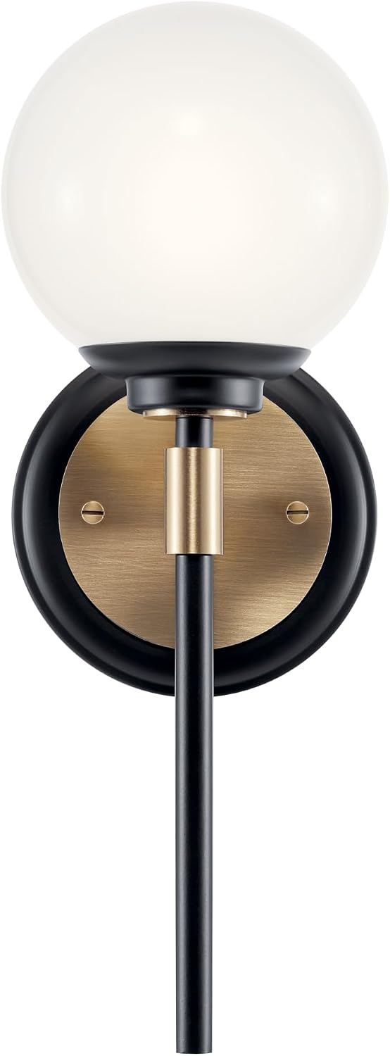 Kichler Benno 1-Light Wall Sconce, Modern Light with Opal Glass in Black and Champagne Bronze, for Bathroom, Powder Room, Kitchen, Bedroom, or Hallway (13.75' x 5.25'), 55170CPZ