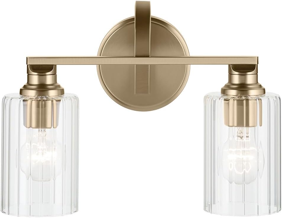 Kichler Gioe 2-Light Vanity Light Fixture 14.25' Bathroom Light with Clear Fluted Glass in Champagne Bronze for Bathroom Vanity Over Mirror (14.25' W x 10.5' H), 55225CPZFLU
