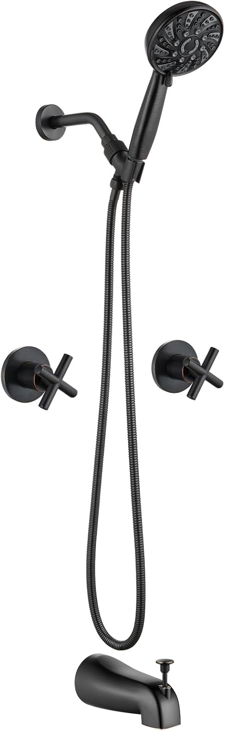 gotonovo 2 Handles Tub Shower Faucet Set,Bathtub Faucet Set with 6 Modes Handheld Spray Shower System with Tub Spout,Shower Head and Handle Set Shower Fixture Wall Mount Oil Rubbed Bronze