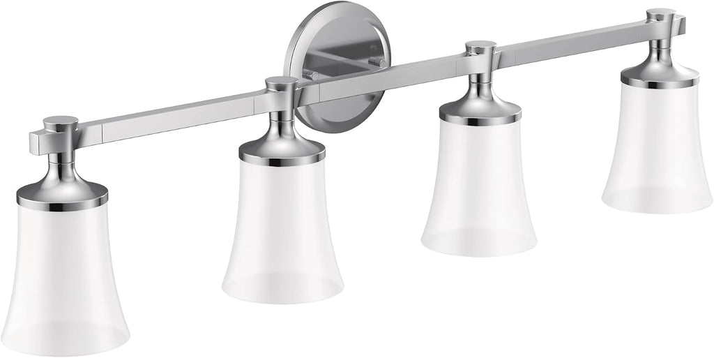 Moen YB0364CH Flara 4-Light Dual-Mount Bath Bathroom Vanity Light Fixture with Frosted Glass, Chrome