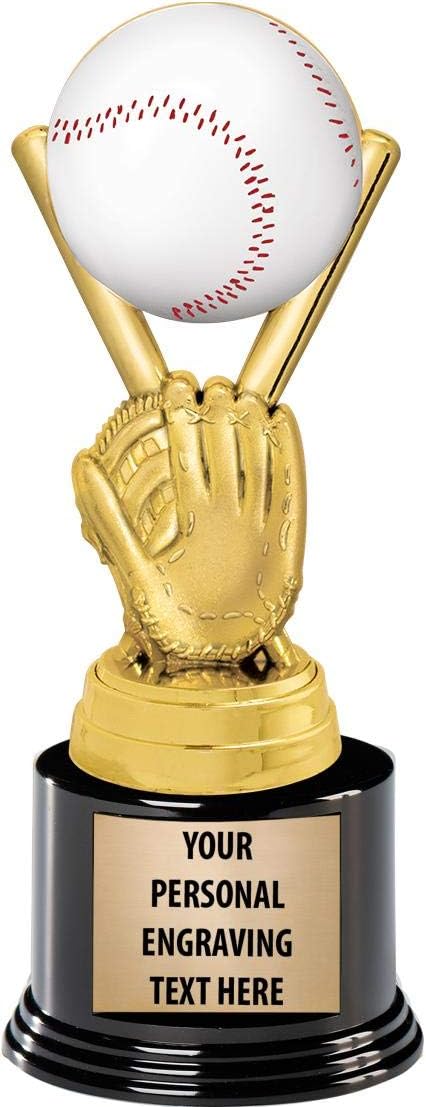 Crown Awards Baseball Trophies with Custom Engraving, 7.25' Personalized Kids Baseball Award Trophy On Deluxe Round Base Prime