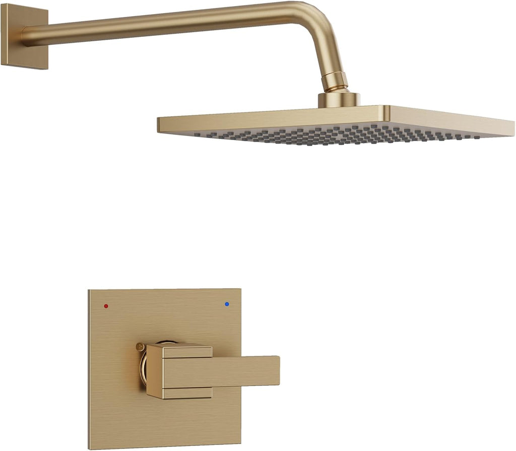 Replacement for Delta Shower Trim Kit Modern 14 Series, 10-Inch Brushed Gold Shower Head and Handle Set, Bathroom Shower Faucet Set with 16-Inch Shower Arm(Valve and Cartridge Not Included)