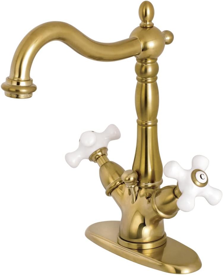 Kingston Brass KS1437PX 4 in. Centerset Bathroom Faucet, Brushed Brass