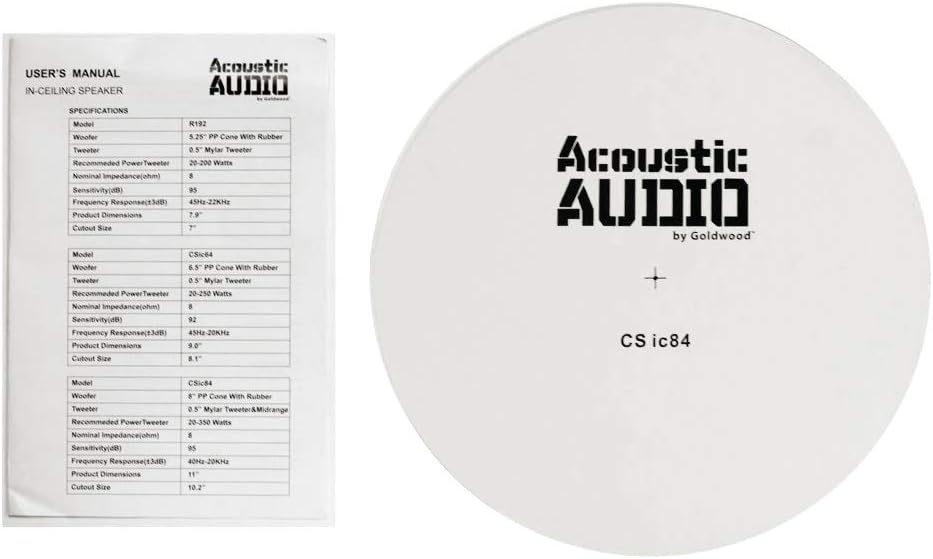 Acoustic Audio by Goldwood CSic84 Frameless 8' in Ceiling 5 Speaker Set 3 Way Home Theater Speakers, White, (Model: CSic84-5S)