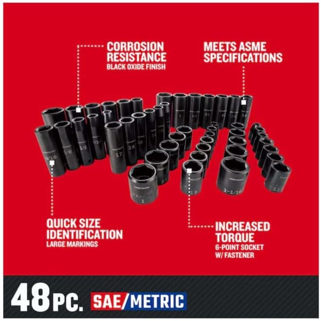 CRAFTSMEN 48 -Piece Standard (SAE) and Metric 1/2-in Drive Set 6-point Impact Socket Set