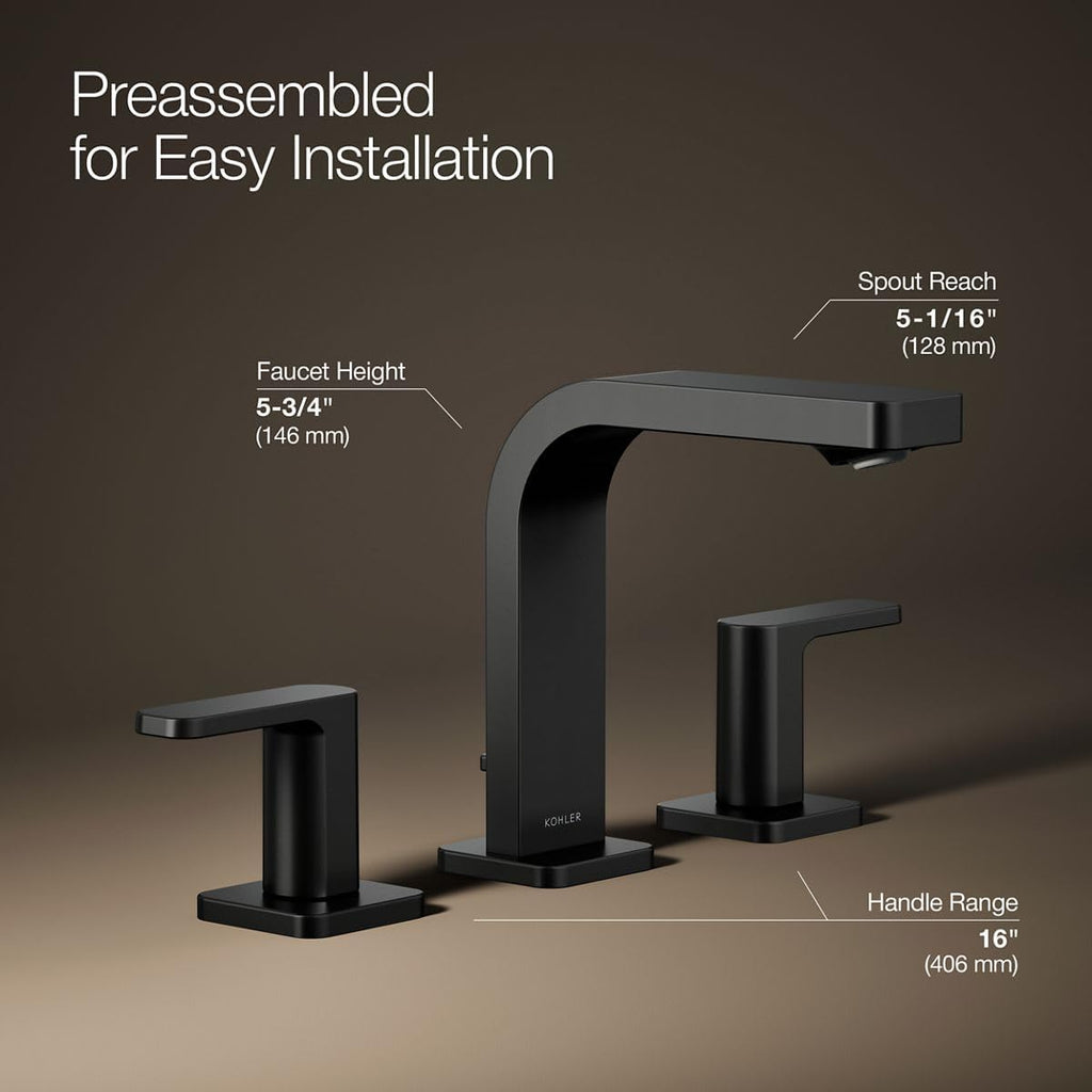 Kohler K-23484-4N-BL Parallel Widespread Bathroom Sink Faucet, .5 GPM, Lever Handles, Matte Black