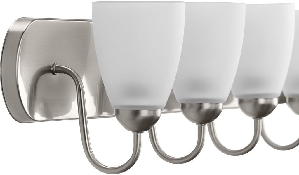 Gather Collection 6-Light Etched Glass Traditional Bath Vanity Light Brushed Nickel