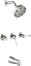 3 Handles Shower Faucet Set with Tub Spout Bathtub Shower Faucets Combo Set Shower System Complete Tub and Shower Trim Kit Brushed Nickel Shower Fixtures Brushed Nickel Shower Set