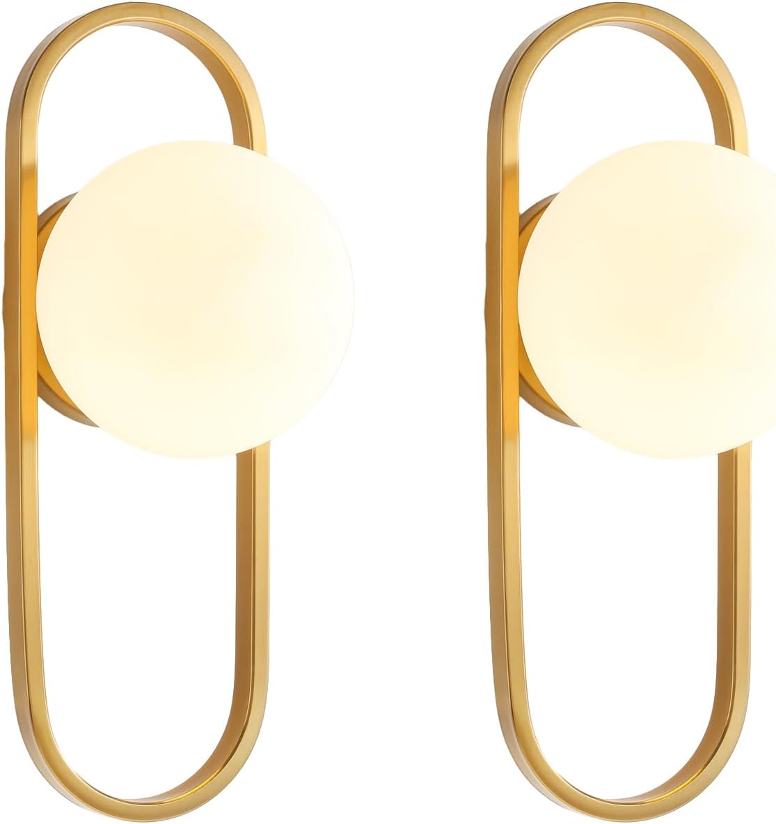 Wall Sconces Set of Two Brushed Gold Wall Lamp Sconces Wall Lighting with White Globe Glass Shade Wall Lights Sconces Wall Decor Set of 2 Wall Lights for Living Room Wall Lamps for Bedrooms Set of 2
