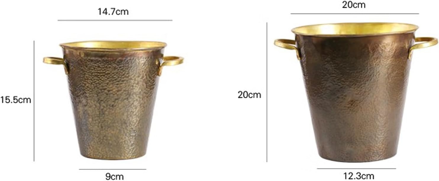 Ice Bucket Japanese Handmade Hammered Brass Insulated Ice Bucket with Gold Handles Retro Metal Ice Buckets, Beverage Tub Ice Bucket Champagne Buckets for Business and Family Party Drinks Cooler/Beer B