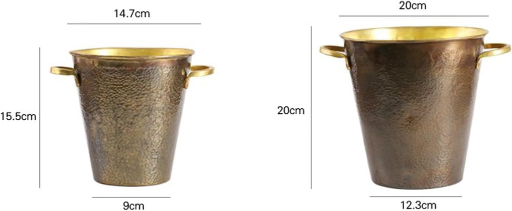 Ice Buckets Japanese Handmade Hammered Brass Insulated Ice Bucket with Gold Handles Retro Metal Ice Buckets, Beverage Tub Ice Bucket Champagne Buckets for Business and Family Party Insulated Ice Bucke