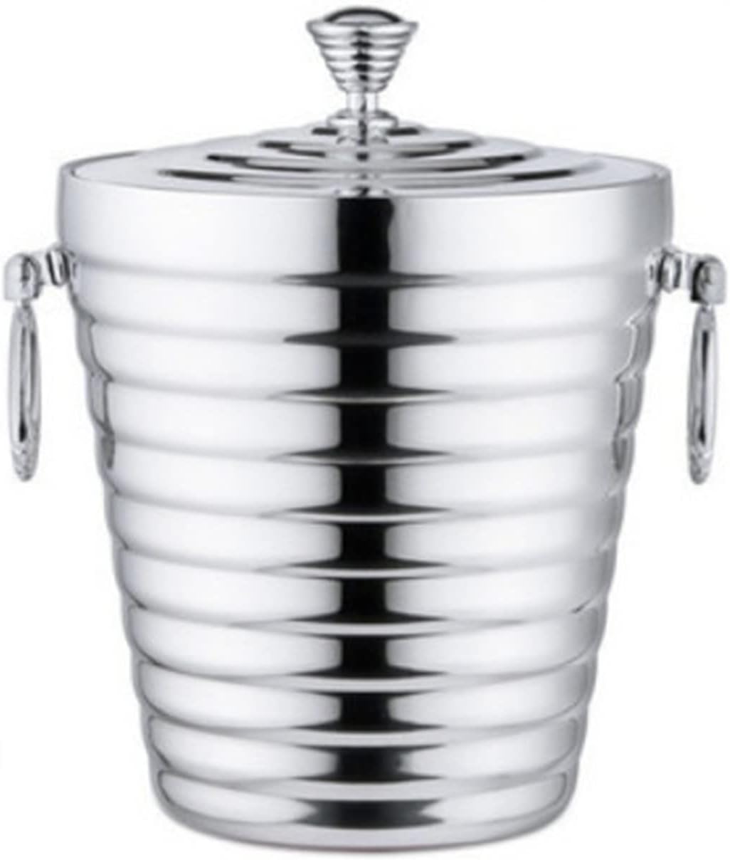Ice Bucket Champagne Bucket 304 Stainless Steel Ice Bucket Portable Double Wall With Lid Hotel Wine Champagne Whiskey Beverage Beer Party Household Tool Ice Bucket Beverage Tub (Color : 1L)