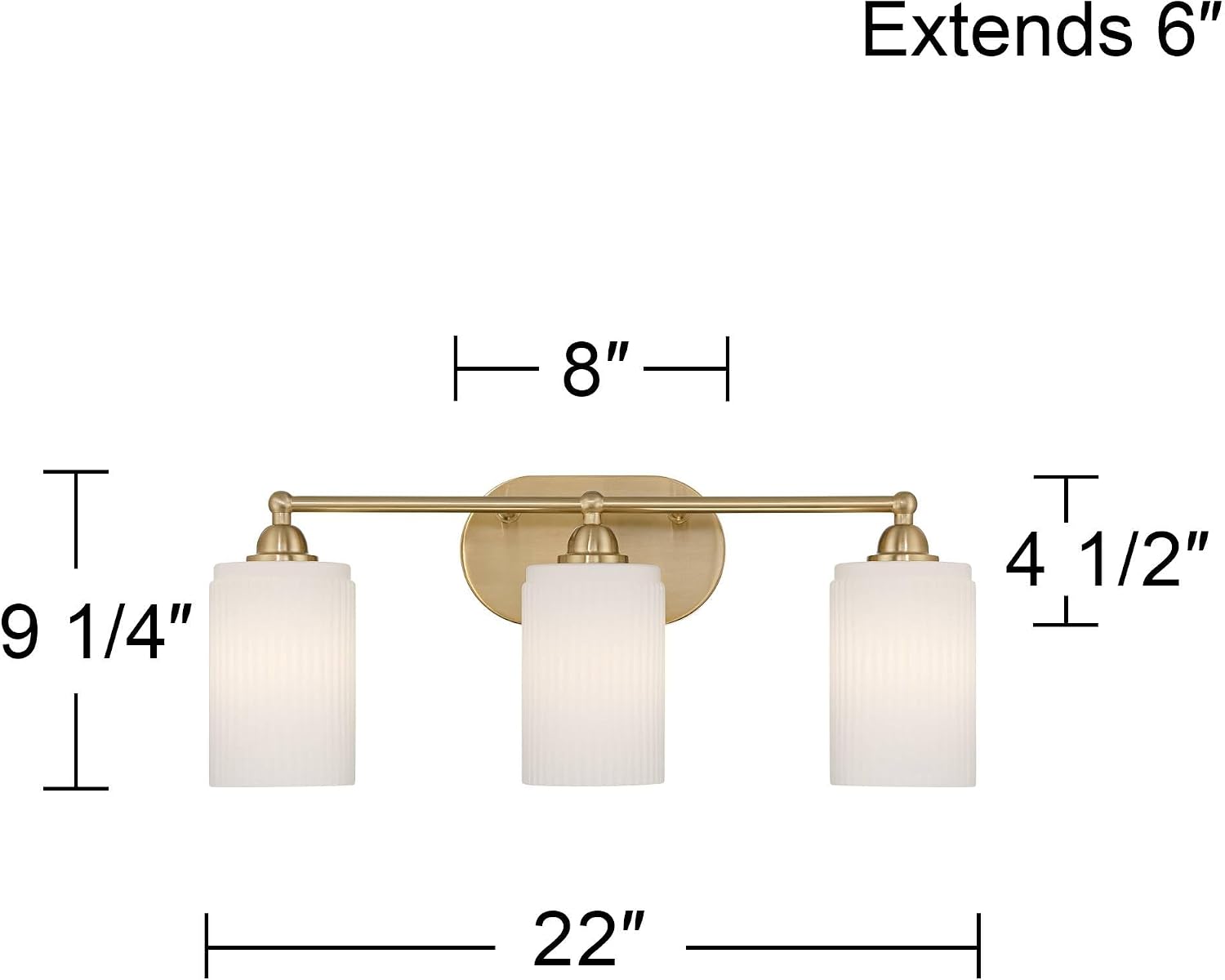 360 Lighting David 22' Wide Soft Gold and Fluted Glass 3-Light Bath Light