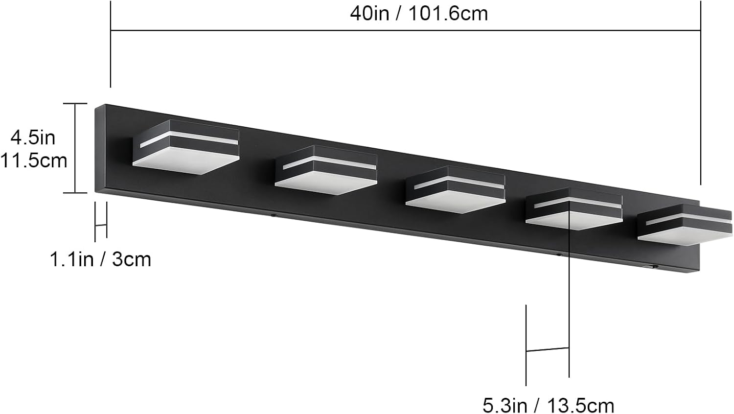 Bathroom Vanity Lighting Fixtures Over Mirror (5-Light, 40-Inch) Dimmable Modern LED Bathroom Wall Lighting Fixtures, Matte Black (3000K/3500K/4000K/5000K/6000K)