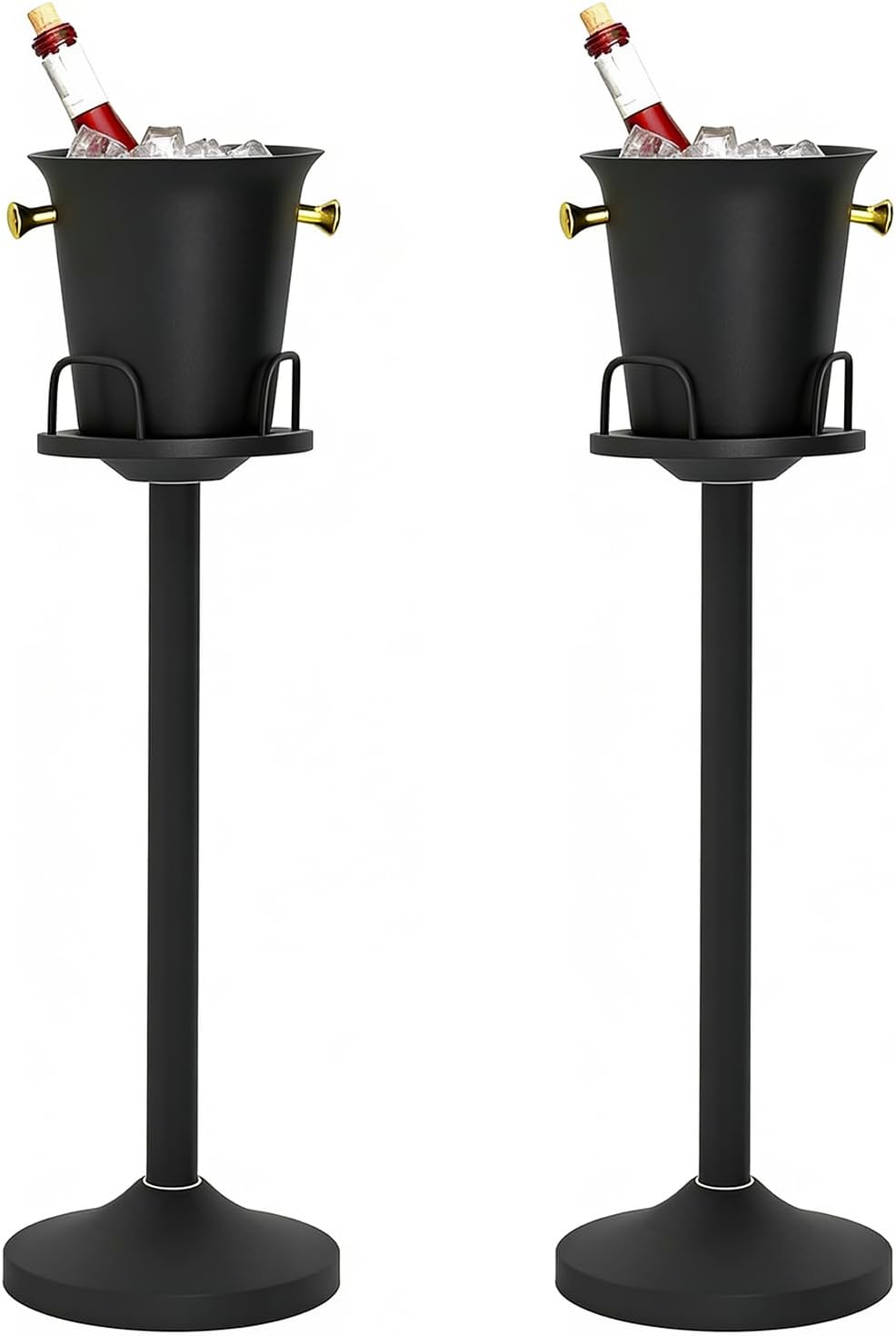 Ice Bucket with Stand Champagne Ice Bucket for Party Stainless Steel Stand Champagne Ice Bucket Wine Bucket for Beer Bar Wedding KTV Club Kitchen, Black 2 Pack (2 Packs)
