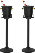 Ice Bucket with Stand Champagne Ice Bucket for Party Stainless Steel Stand Champagne Ice Bucket Wine Bucket for Beer Bar Wedding KTV Club Kitchen, Black 2 Pack (2 Packs)