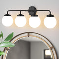Bathroom Light Fixtures Over Mirror, 4-Light Matte Black Vanity Lighting with Milk White Glass Globe Shades Modern Wall Sconce