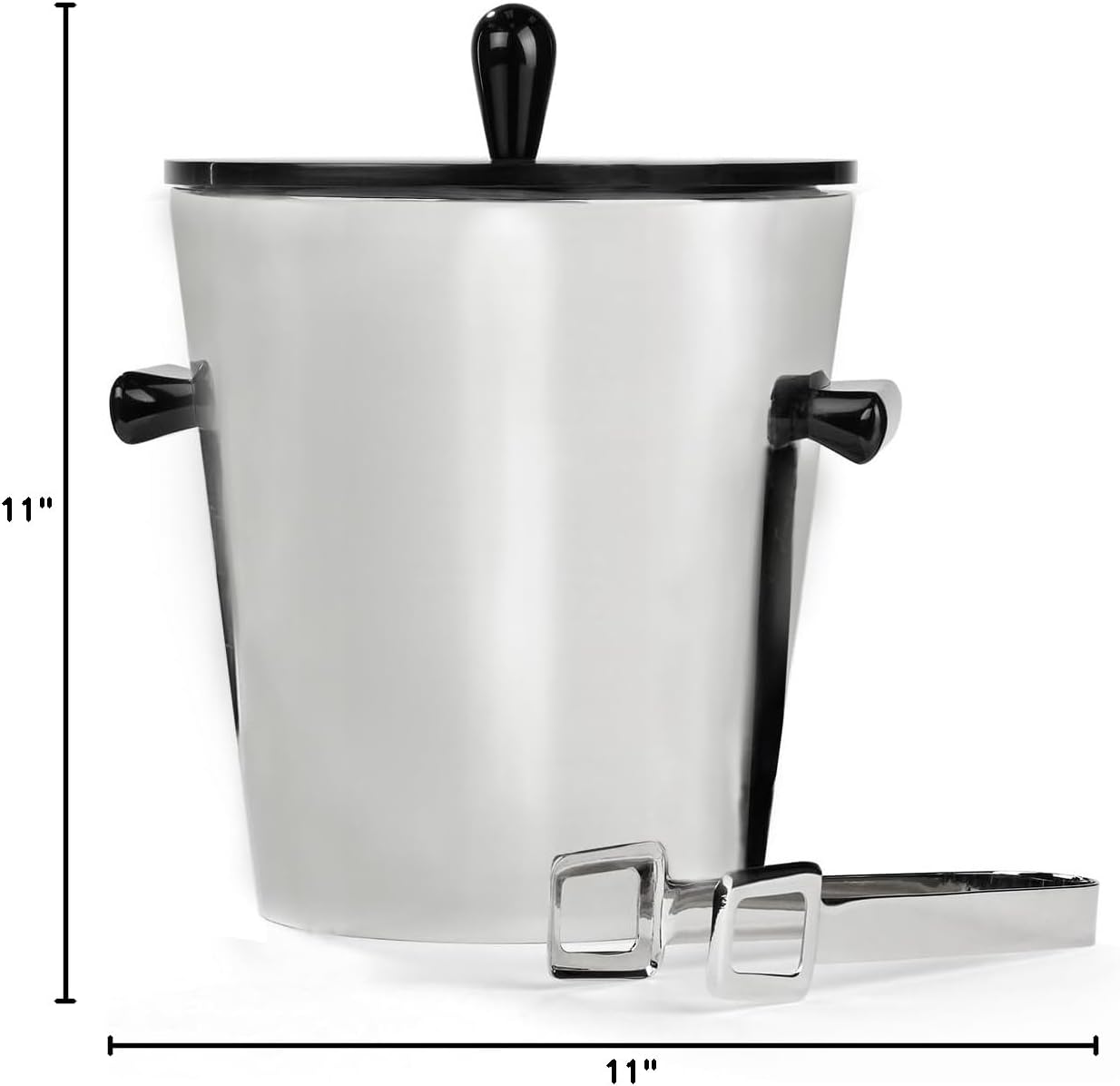 Nambé Circa Ice Bucket with Tongs – Double-Walled Stainless Steel Bucket with Black Lacquered Resin Lid & Handles, 8'W x 9.5'L x 10'H – Includes Tongs for Home Bar, Champagne & Wine Chilling