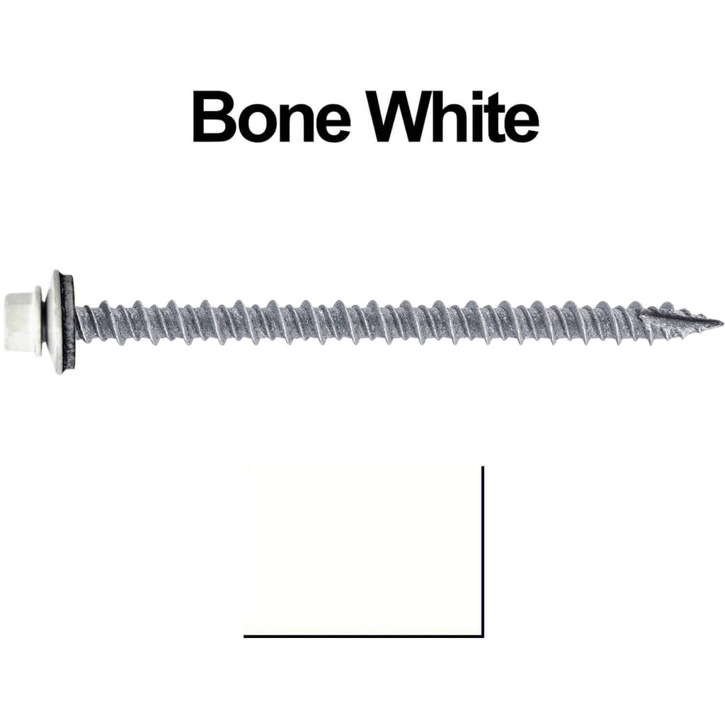 #10 Metal Roofing Screws: (750) Screws x 3' Bone White Hex Head Sheet Metal Roof Screw. Self Starting/Tapping Metal to Wood Sheet Metal siding Screws. EPDM Washer. for Corrugated Roofing