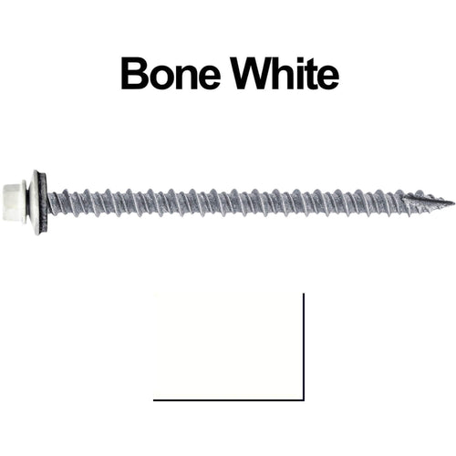 #10 Metal Roofing Screws: (750) Screws x 3' Bone White Hex Head Sheet Metal Roof Screw. Self Starting/Tapping Metal to Wood Sheet Metal siding Screws. EPDM Washer. for Corrugated Roofing