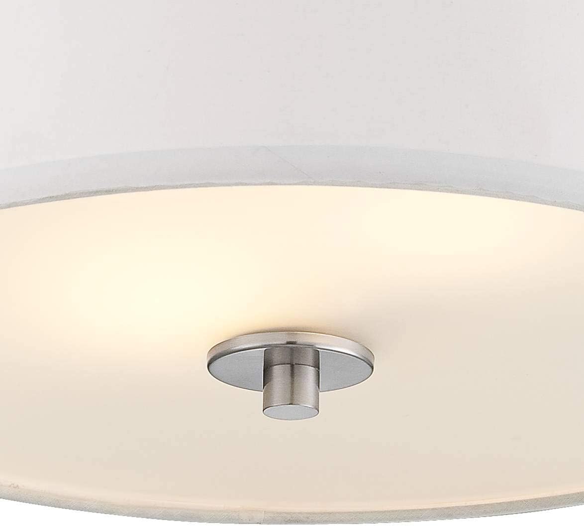 Possini Euro Design Halsted Modern Close to Ceiling Light Semi Flush Mount Fixture 15' Wide Brushed Nickel Silver White Linen Drum Shade for Bedroom Hallway Living Room Dining Room Bathroom Kitchen