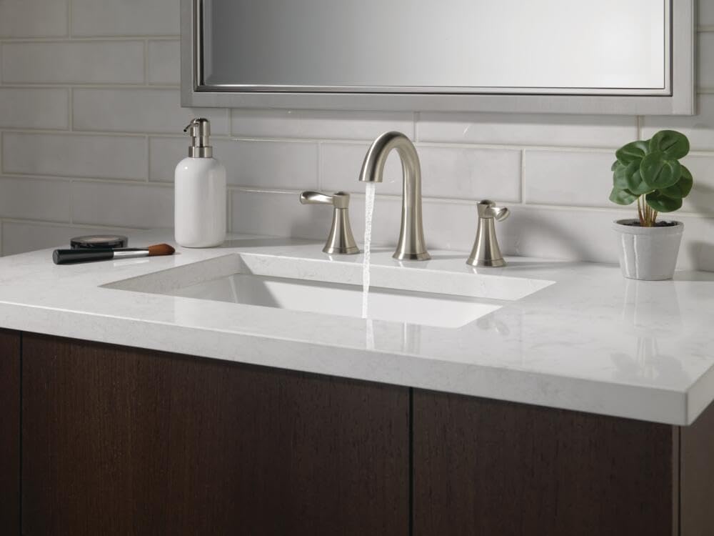 Delta Faucet Esato Widespread Bathroom Faucet Brushed Nickel, Bathroom Faucet 3 Hole, Bathroom Sink Faucet, Drain Assembly, SpotShield Brushed Nickel 35897LF-SP
