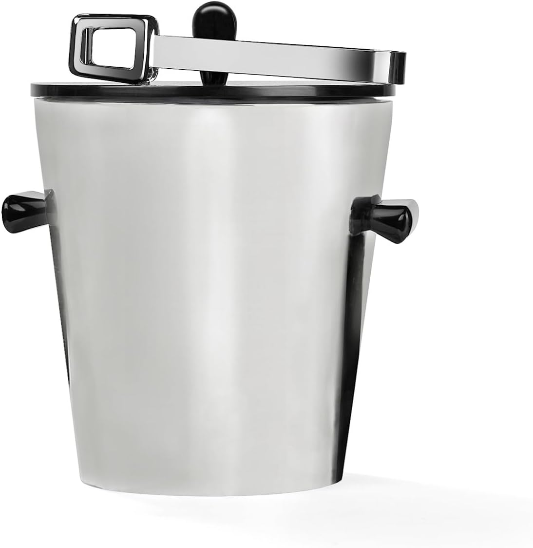 Nambé Circa Ice Bucket with Tongs – Double-Walled Stainless Steel Bucket with Black Lacquered Resin Lid & Handles, 8'W x 9.5'L x 10'H – Includes Tongs for Home Bar, Champagne & Wine Chilling