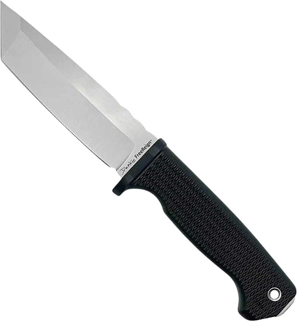 Demko Knives FreeReign Fixed Blade Knife 5' AUS-10A Satin Drop Point or Tanto w/Sheath & Belt Loop (Tanto/Black/Grey)