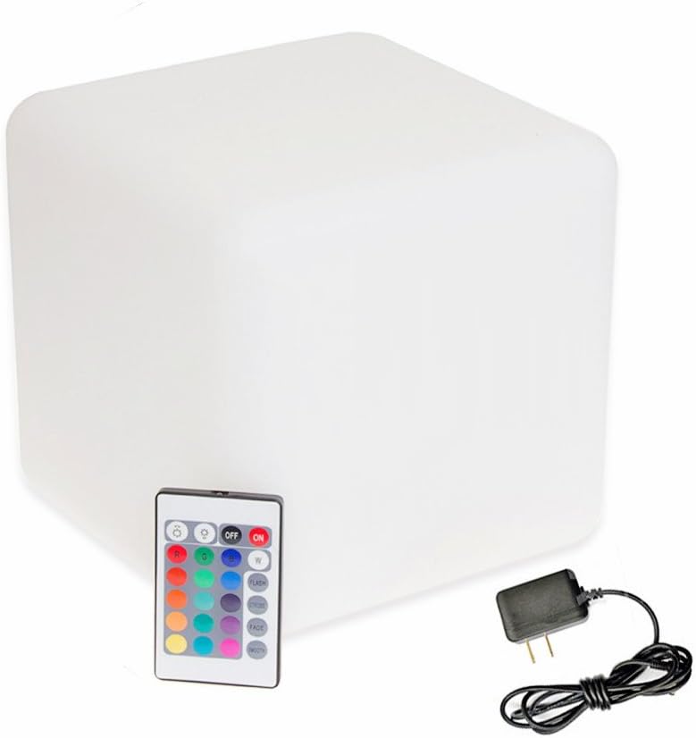 Hullaballoo 20-Inch LED Light Cube Decorative Glow Furniture Waterproof Rechargeable Adjustable RGB Color Changing with Remote for Party Lamp Night Romantic Indoor Outdoor Lighting