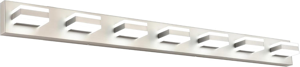SOLFART Bathroom Vanity Lighting Over Mirror,7 Lights Brushed Nickel Vanity Light, Modern LED Light Fixtures,53 Inch for Bathroom