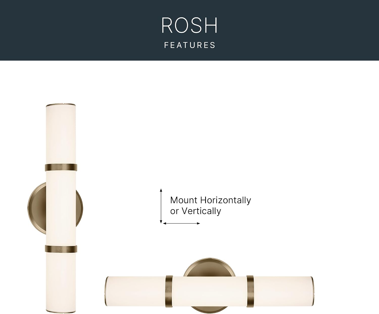 Kichler Rosh 18 in LED Bathroom Vanity Light Fixture with White Glass in Champagne Bronze, Modern Minimalist Bath Bar for Mirror, Dimmable (18 in W x 5 in H), 55187CPZLED