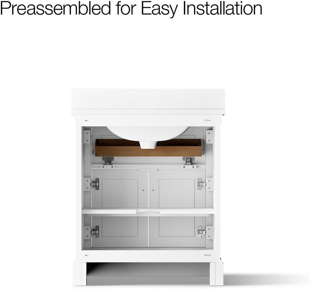Kohler Charlemont 30' Bathroom Vanity Cabinet with White Sink and Quartz Top, Modern Bathroom Storage, White, K-29260-BD1-0