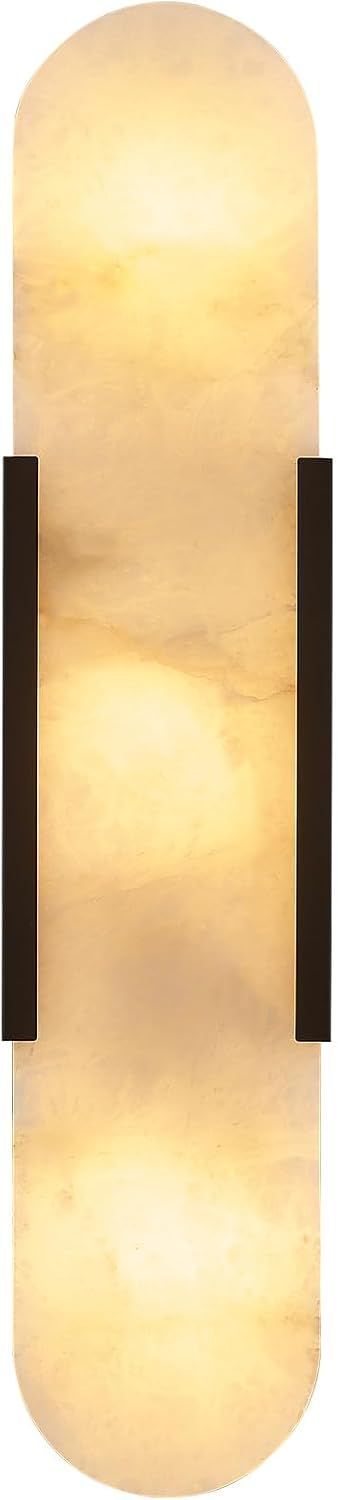 Black Modern Wall Sconces for Living Room, Marble Sconce Wall Light Fixtures for Bedroom, Alabaster Sconce Lighting for Entryway Bathroom, 1 Pack