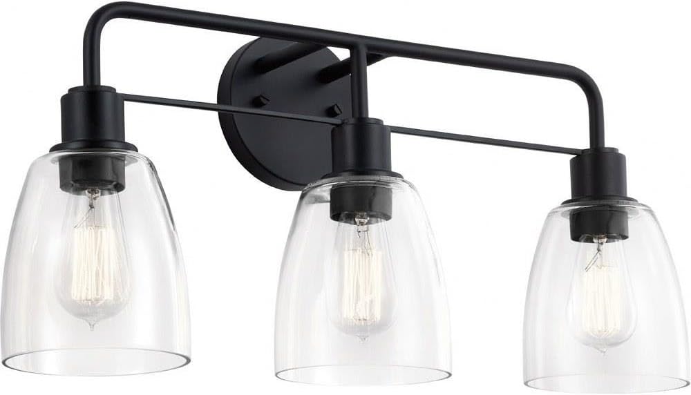 Kichler Meller 24 in 3-Light Bathroom Vanity Light Fixture with Clear Glass in Black for Modern Bathroom Lighting over Mirror, Wall Mount Sconce (7 in x 11.25 in x 24 in), 55102BK