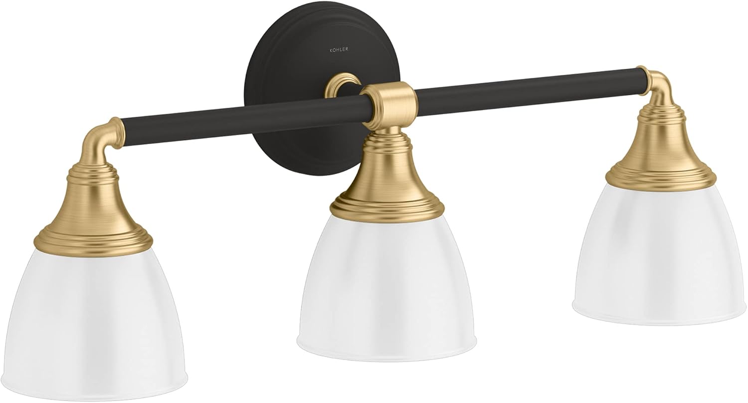 Kohler 10572-BNL Devonshire Bathroom Vanity Light Fixture, Wall Sconce Lighting, Position Facing Up or Down, UL Listed, 3 Light, Brushed Nickel