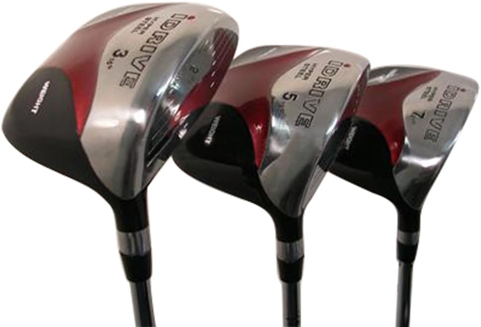 iDrive Red Square Anti-Slice Draw Fairway 3 5 7 Wood Set Golf Clubs, Right Handed Senior Flex with Men's Size Black Pro Velvet Grips