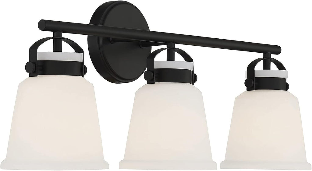 Savoy House 8-1627-3-BK Kaden Industrial Traditional White Opal Glass Bathroom Vanity Wall Light, 3-Light 180 Total Watts, 11' H x 26' W, Matte Black