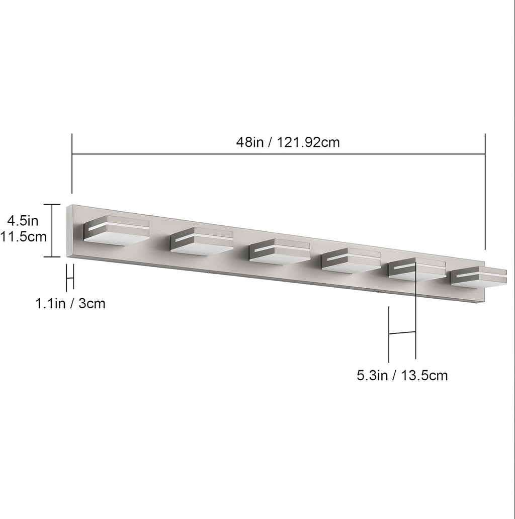 SineRise LED Modern Bathroom Vanity Light Fixtures (6-Light, 48-Inch), Brushed Nickel Modern Acrylic Bathroom Wall Lighting Fixtures Over Mirror (Cool White 6000K)