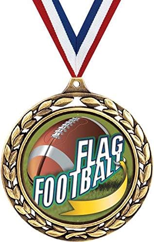Flag Football Medals - 2 1/2' Laurel Wreath Flag Football Medal - Great Flag Football Awards for Kids Prime