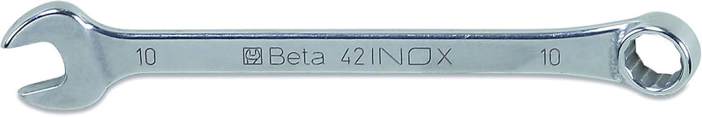 Beta 42INOX Metric 10mm Stainless Steel Combination Wrench | 12-Point Box End, 15° Offset | Corrosion-Resistant AISI 420 |Food Industry and Clean Room Safe