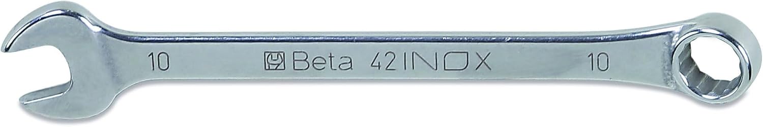 Beta 42INOX Metric 10mm Stainless Steel Combination Wrench | 12-Point Box End, 15° Offset | Corrosion-Resistant AISI 420 |Food Industry and Clean Room Safe
